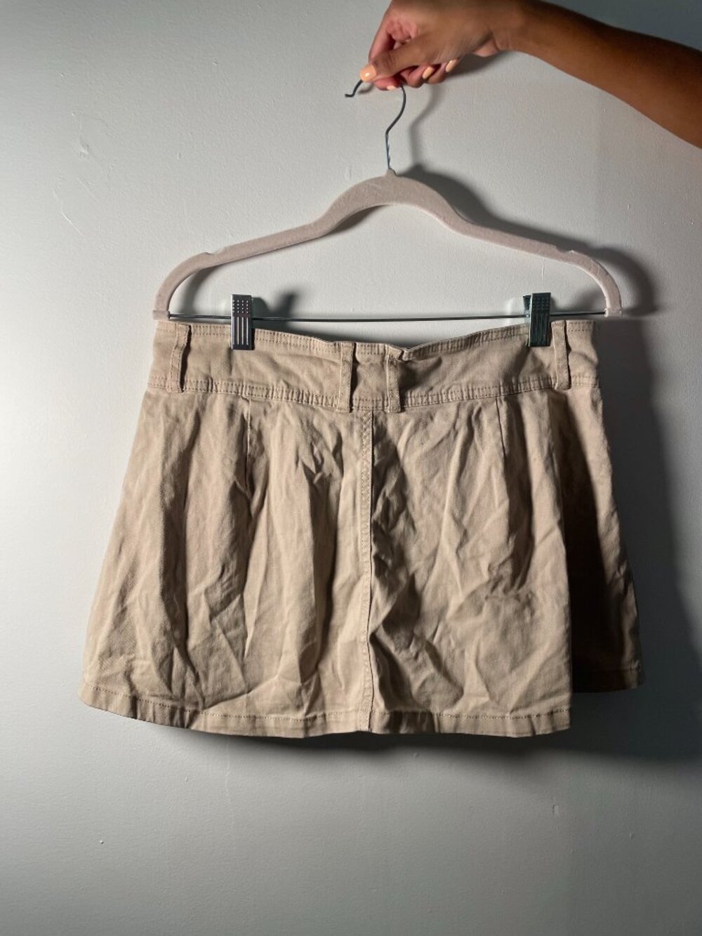 Y2K Cotton Khaki Pleated Mini Skirt (Medium US 8/10)